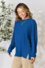 Basic Bae Full Size Ribbed Round Neck Slit Knit Top sold by Charming Charlie
