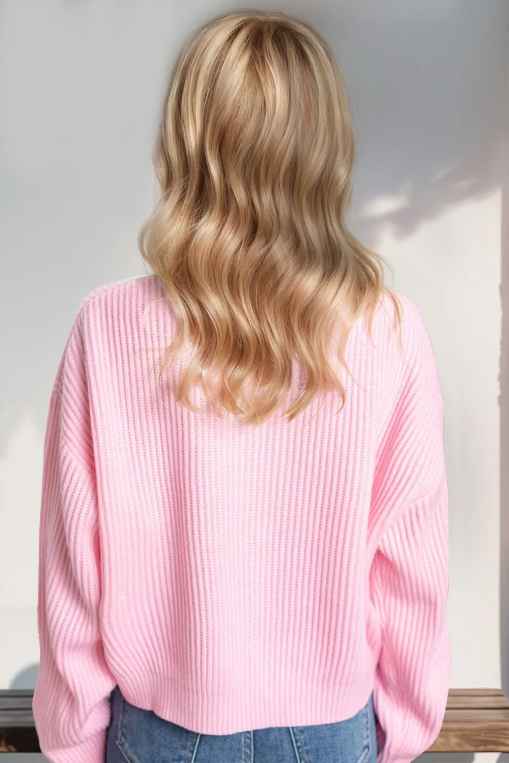 Double Take Full Size MERRY & BRIGHT Christmas Dropped Shoulder Cropped Sweater sold by Charming Charlie product image thumbnail 2