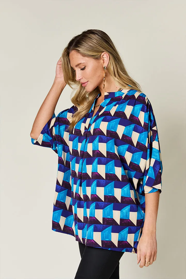 Double Take Full Size Geometric Notched Half Sleeve Blouse sold by Charming Charlie product image thumbnail 2