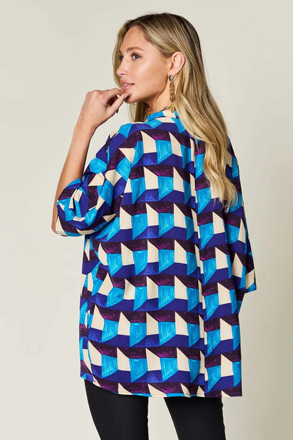 Double Take Full Size Geometric Notched Half Sleeve Blouse sold by Charming Charlie product image thumbnail 3