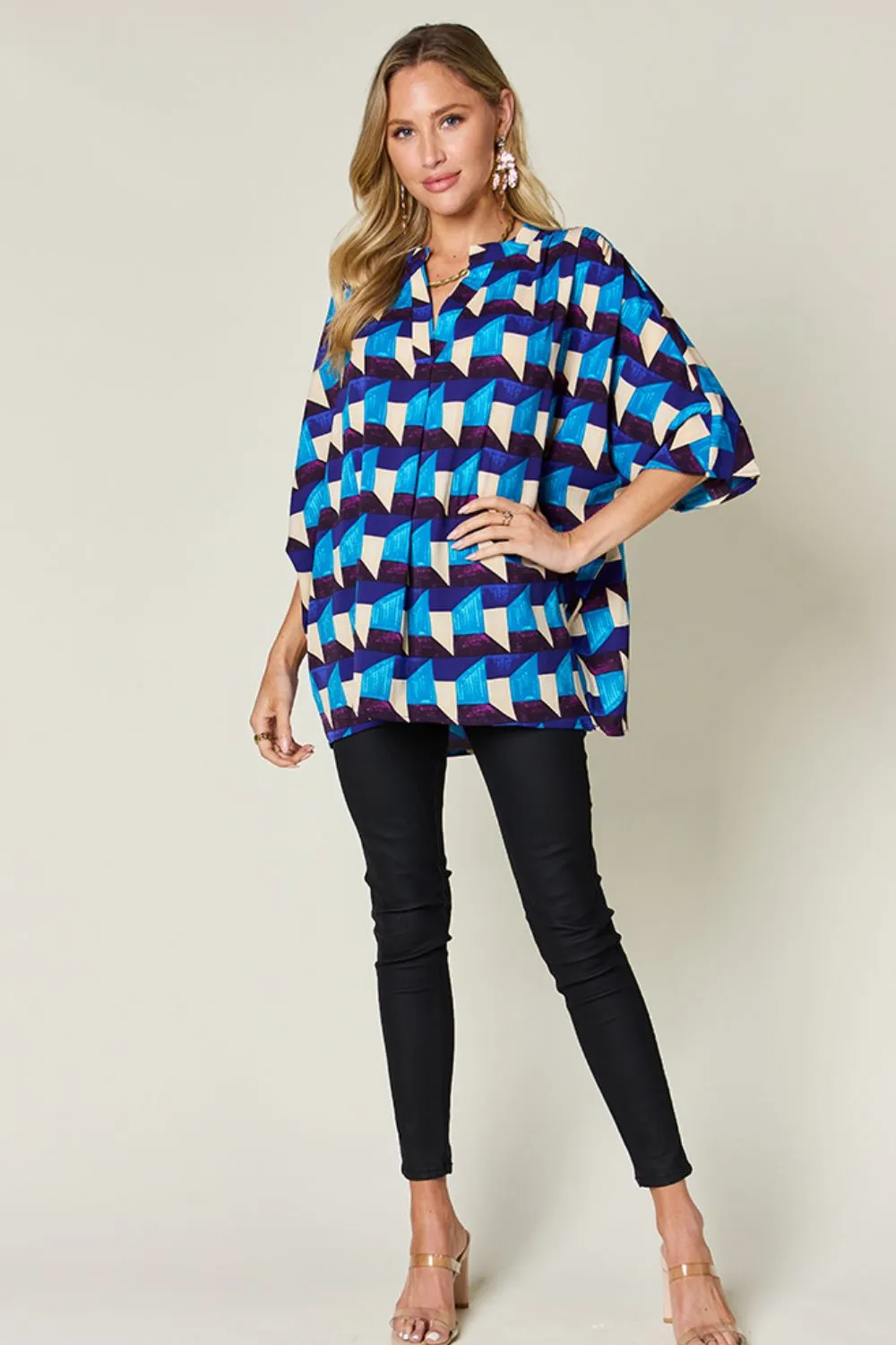Double Take Full Size Geometric Notched Half Sleeve Blouse sold by Charming Charlie product image thumbnail 4
