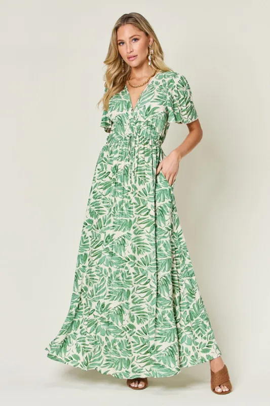 Double Take Full Size Printed Drawstring Short Sleeve Dress sold by Charming Charlie