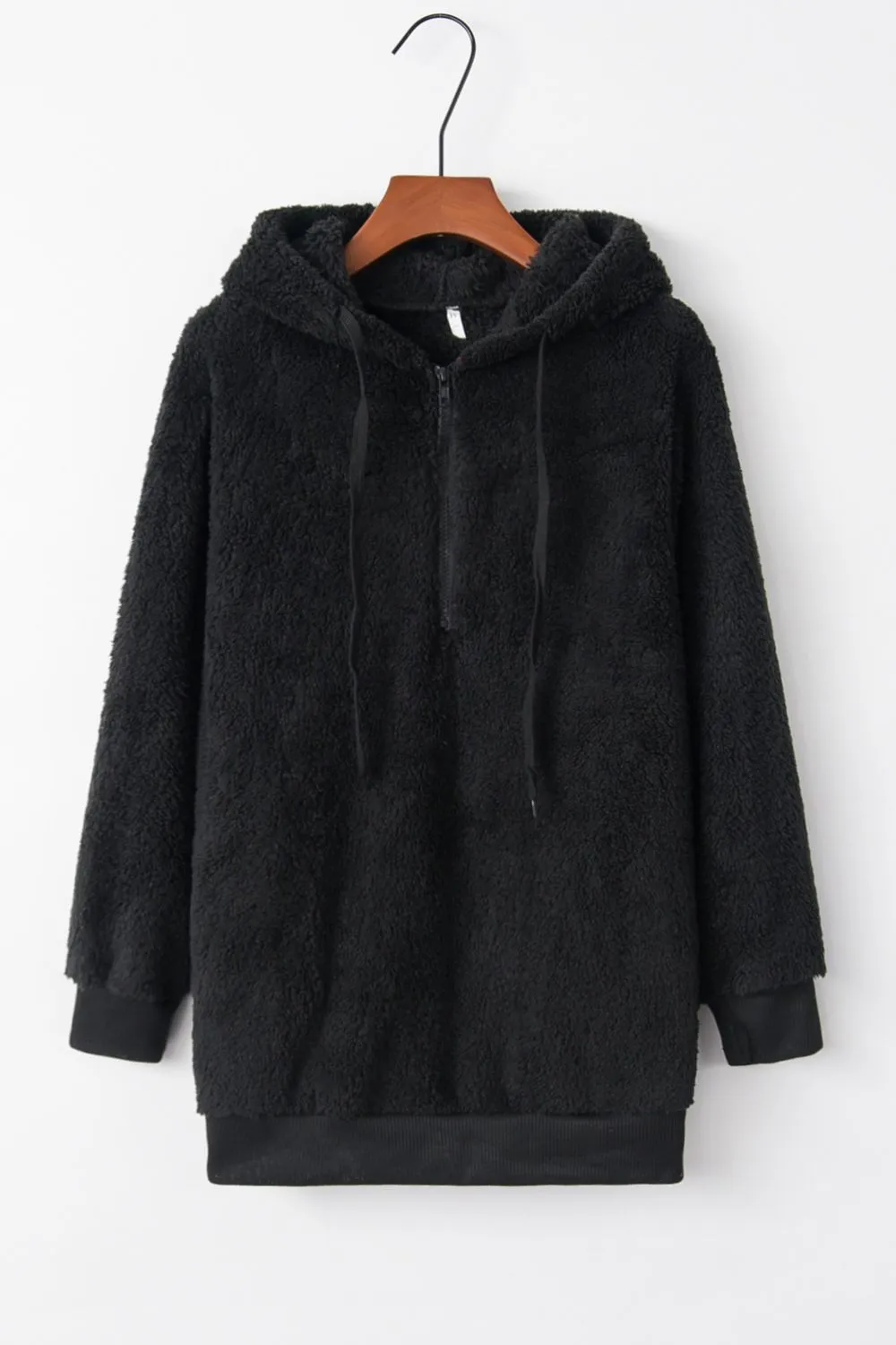 Full Size Quarter-Zip Drawstring Teddy Hoodie sold by Charming Charlie product image thumbnail 5