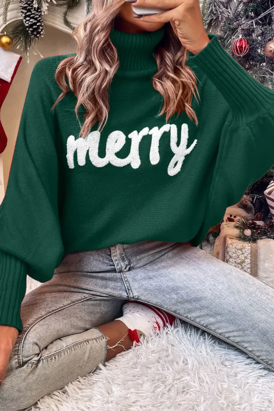 Double Take Full Size Merry Christmas Turtleneck Long Sleeve Sweater sold by Charming Charlie