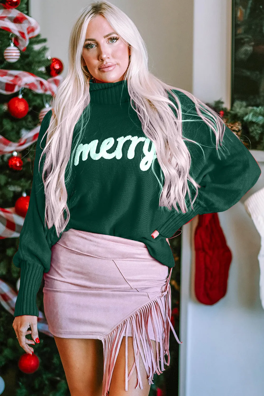 Double Take Full Size Merry Christmas Turtleneck Long Sleeve Sweater sold by Charming Charlie product image thumbnail 2