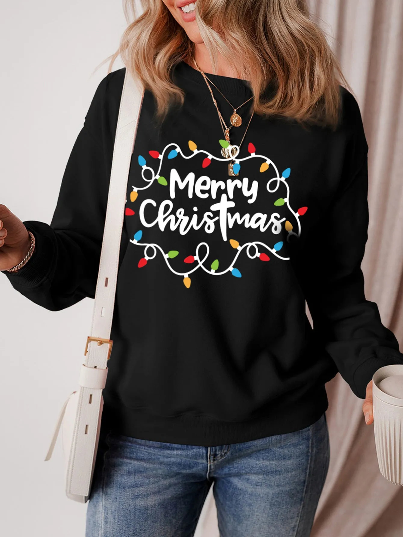 MERRY CHRISTMAS Dropped Shoulder Long Sleeve Sweatshirt sold by Charming Charlie product image thumbnail 2