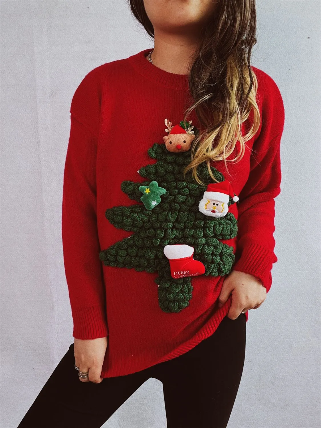 Christmas Tree Round Neck Long Sleeve Sweater sold by Charming Charlie