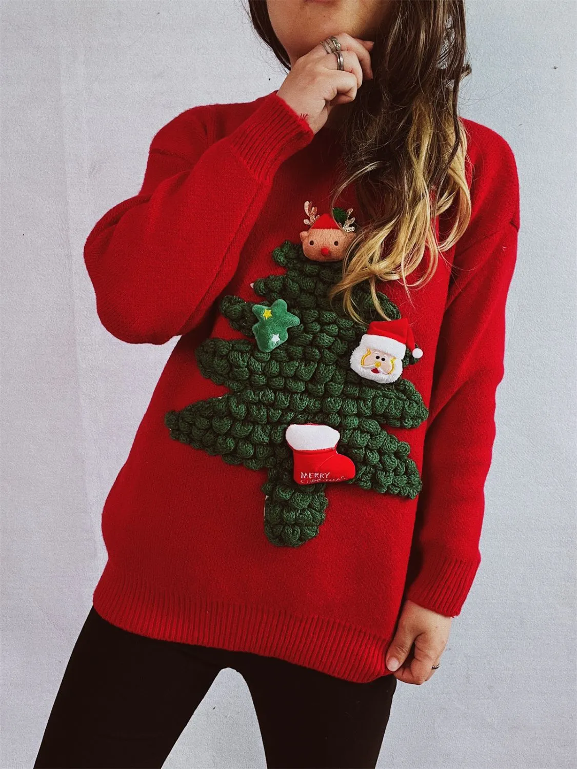 Christmas Tree Round Neck Long Sleeve Sweater sold by Charming Charlie product image thumbnail 2