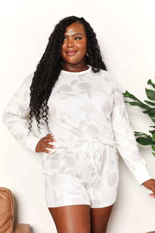 Double Take Floral Long Sleeve Top and Shorts Loungewear Set sold by Charming Charlie