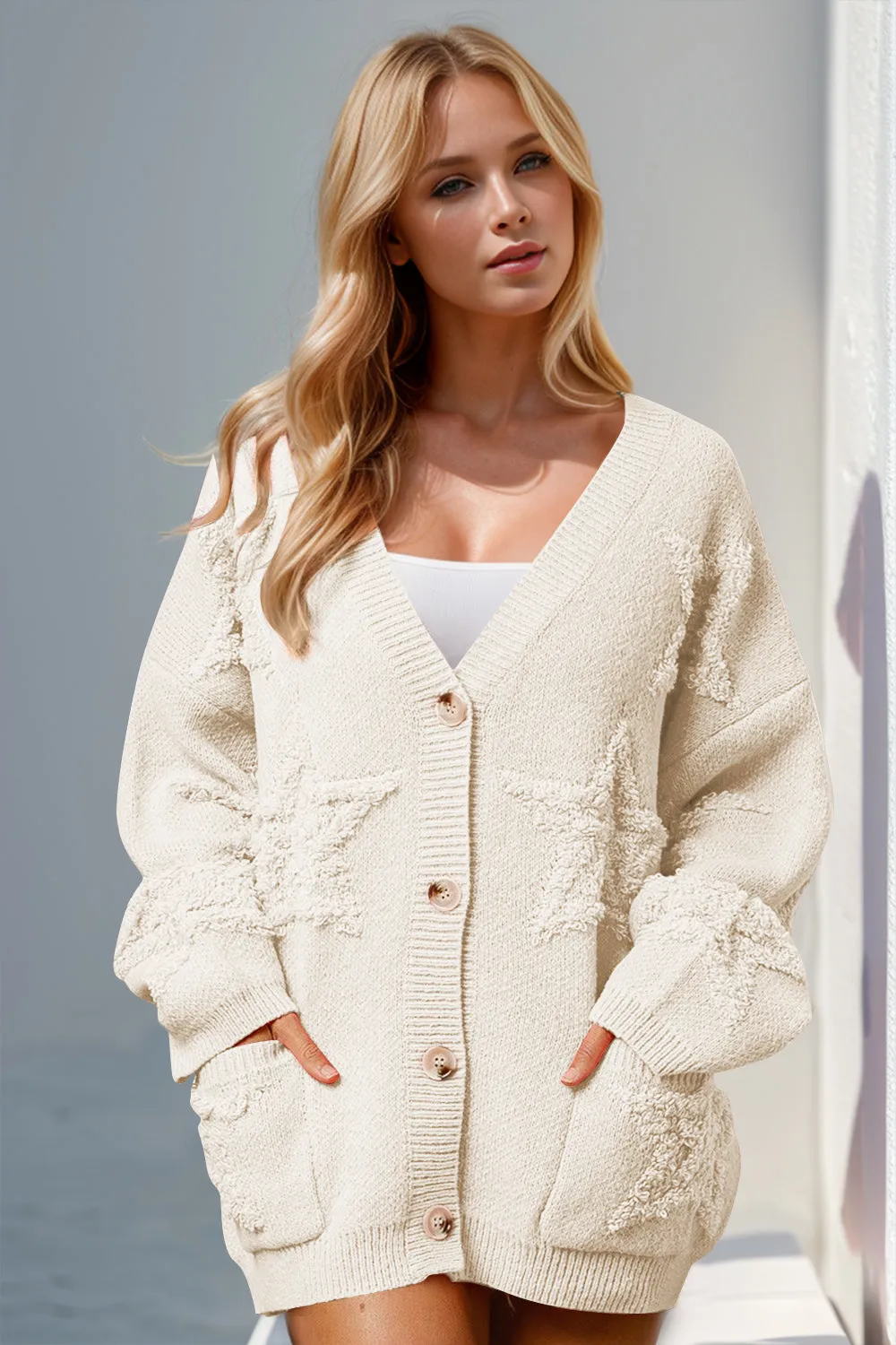 Double Take Full Size Button Up Star Pattern Cardigan sold by Charming Charlie product image thumbnail 2