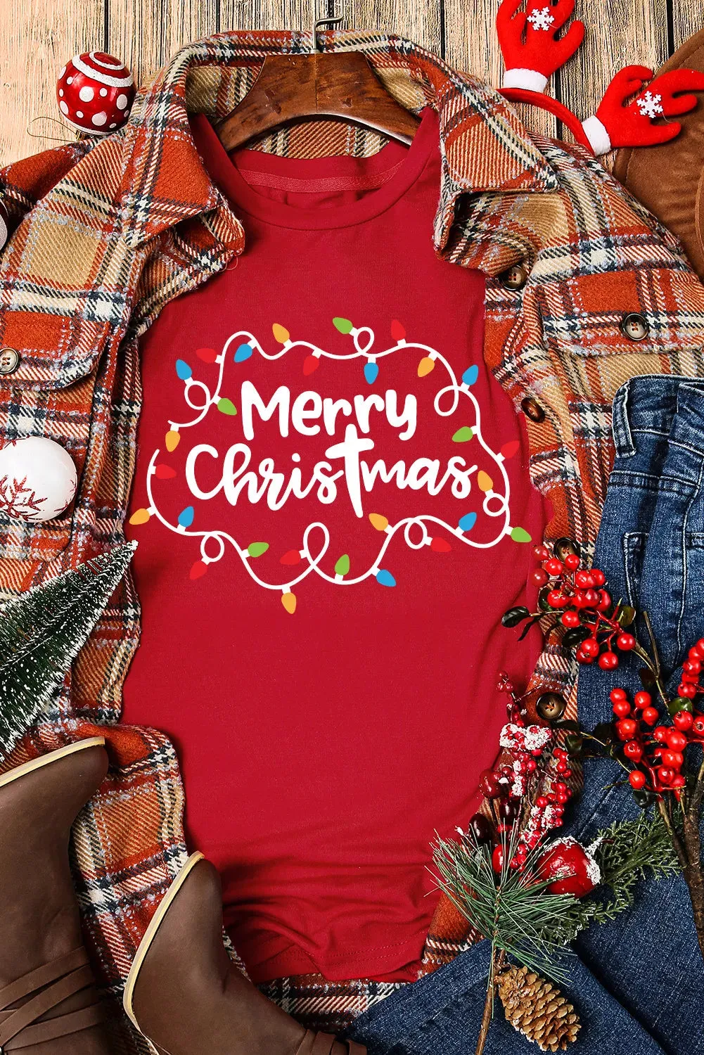 MERRY CHRISTMAS Round Neck Short Sleeve T-Shirt sold by Charming Charlie product image thumbnail 5