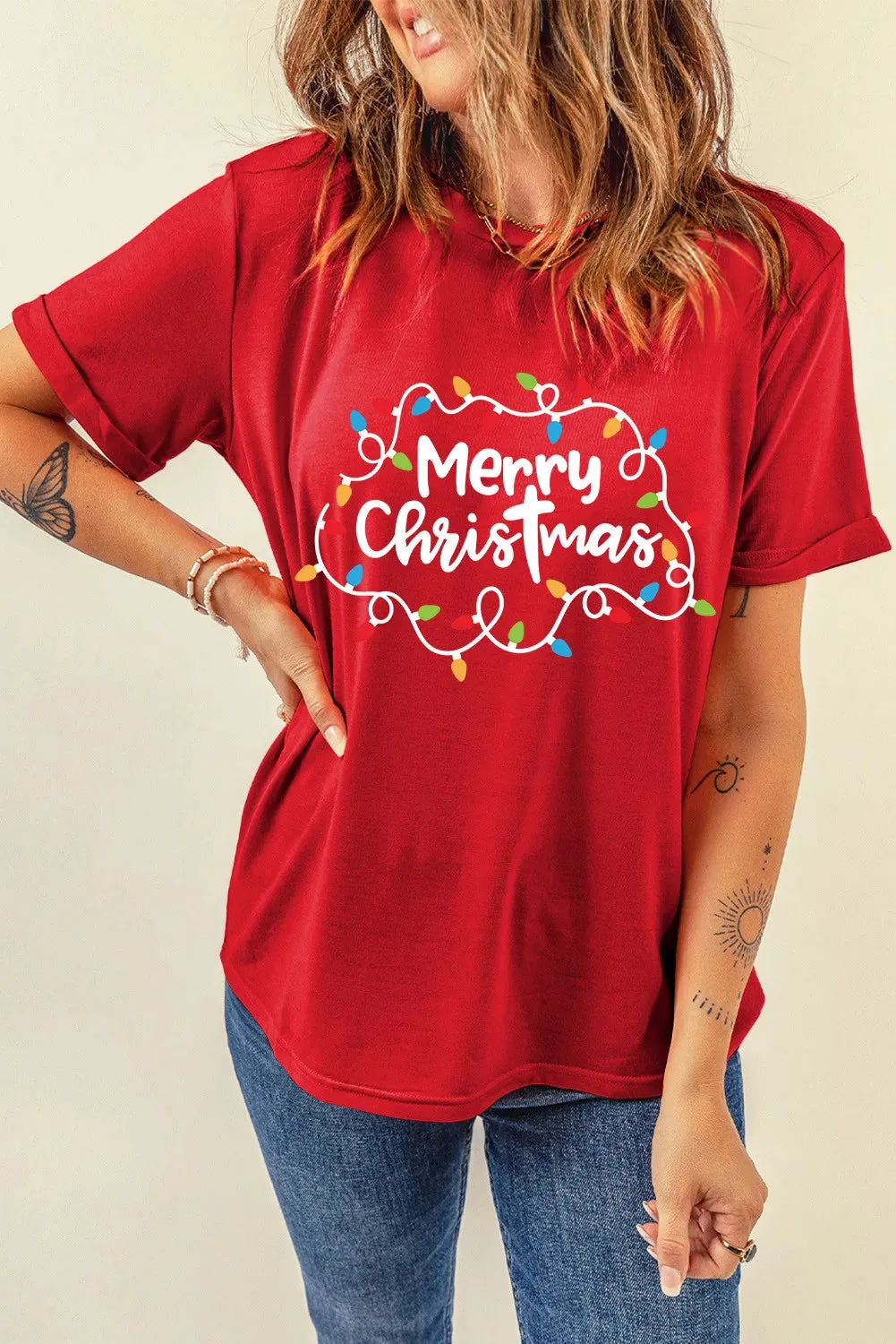 MERRY CHRISTMAS Round Neck Short Sleeve T-Shirt sold by Charming Charlie product image thumbnail 3