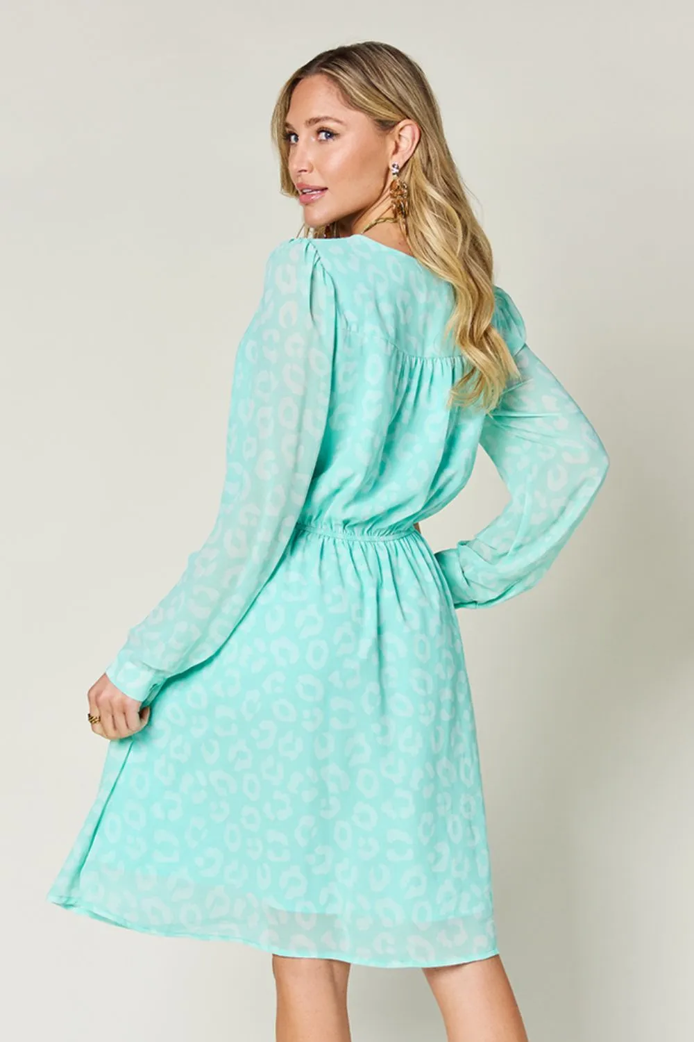 Double Take Full Size Printed Ruched V-Neck Long Sleeve Dress sold by Charming Charlie product image thumbnail 2