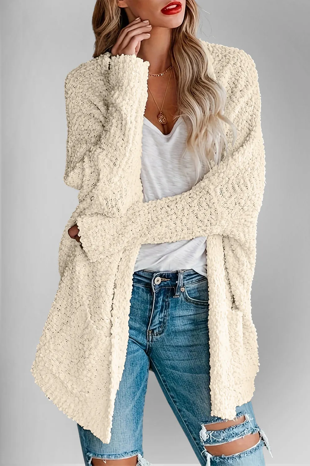 Double Take Pocketed Open Front Long Sleeve Cardigan sold by Charming Charlie product image thumbnail 2