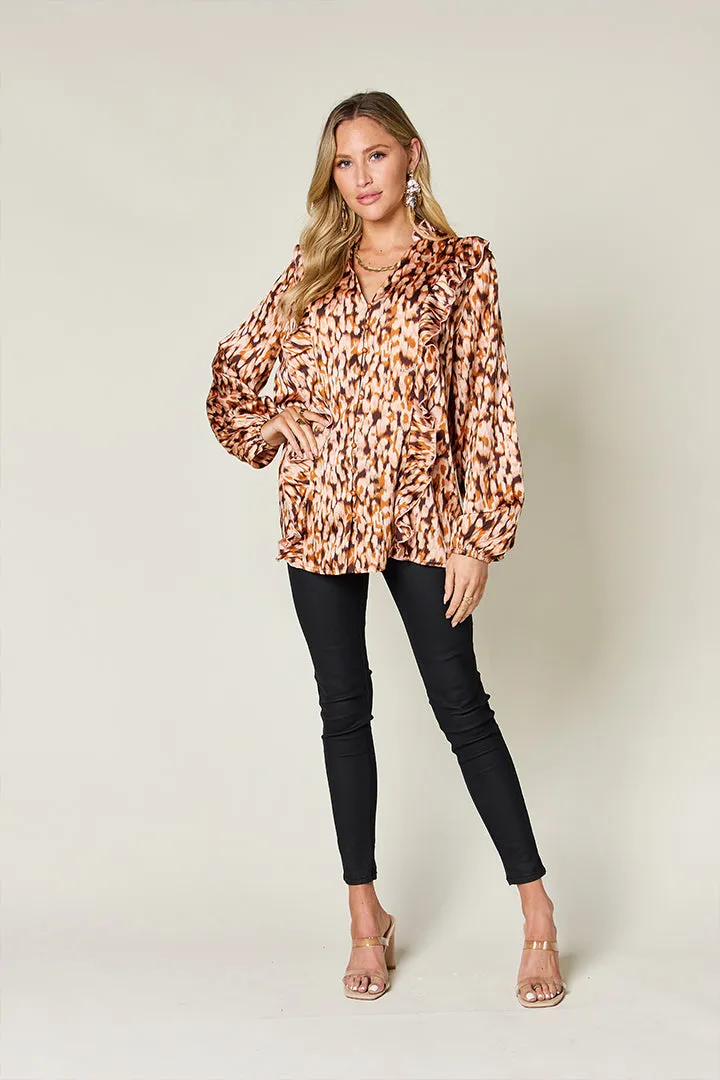 Double Take Full Size Printed Ruffle Trim Balloon Sleeve Shirt sold by Charming Charlie product image thumbnail 4