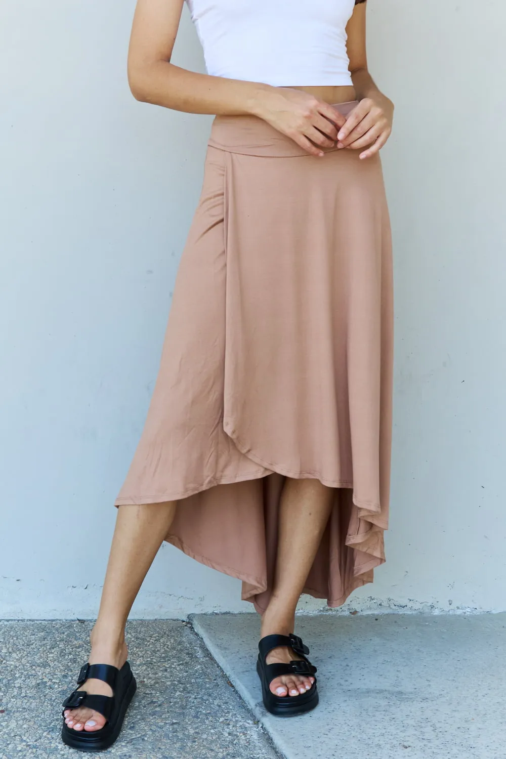 Ninexis First Choice High Waisted Flare Maxi Skirt in Camel sold by Charming Charlie