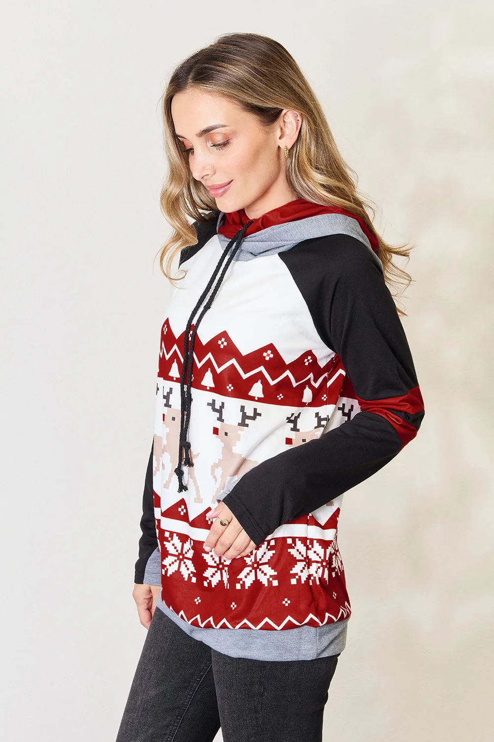 Double Take Full Size Christmas Drawstring Long Sleeve Hoodie sold by Charming Charlie product image thumbnail 4