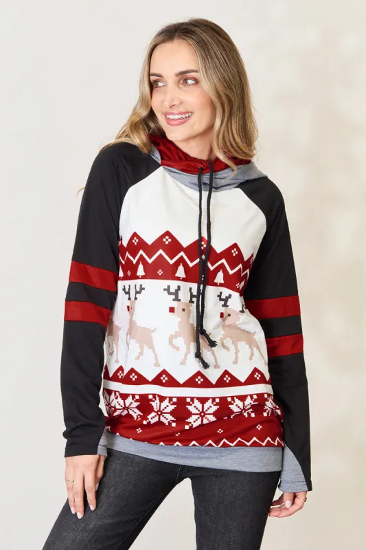 Double Take Full Size Christmas Drawstring Long Sleeve Hoodie sold by Charming Charlie