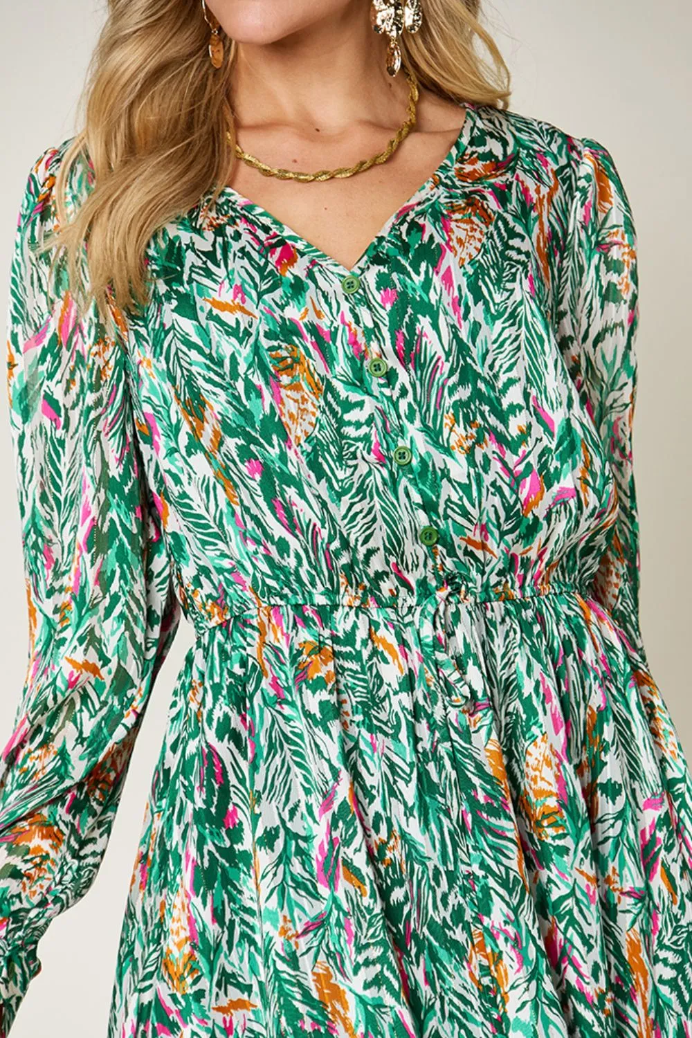 Double Take Full Size Printed Drawstring Waist Long Sleeve Dress sold by Charming Charlie product image thumbnail 5