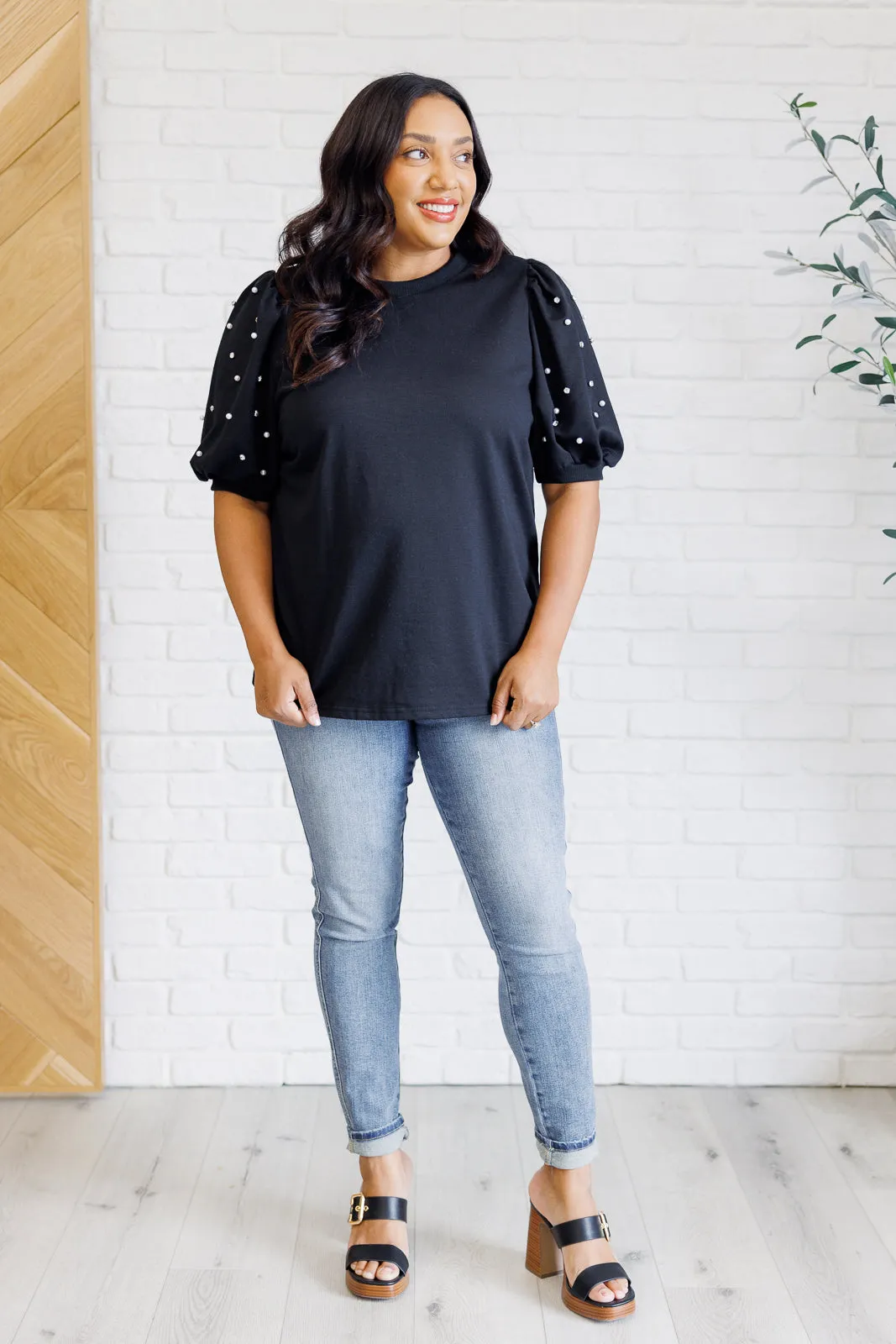 Diamonds and Pearls Puff Sleeve Top in Black sold by Charming Charlie product image thumbnail 4
