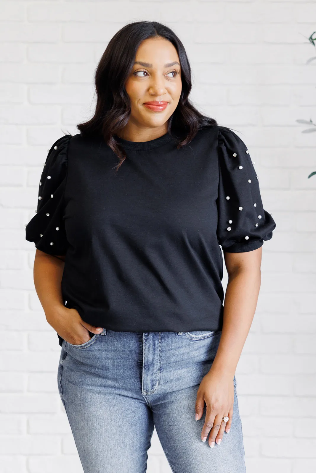 Diamonds and Pearls Puff Sleeve Top in Black sold by Charming Charlie product image thumbnail 2
