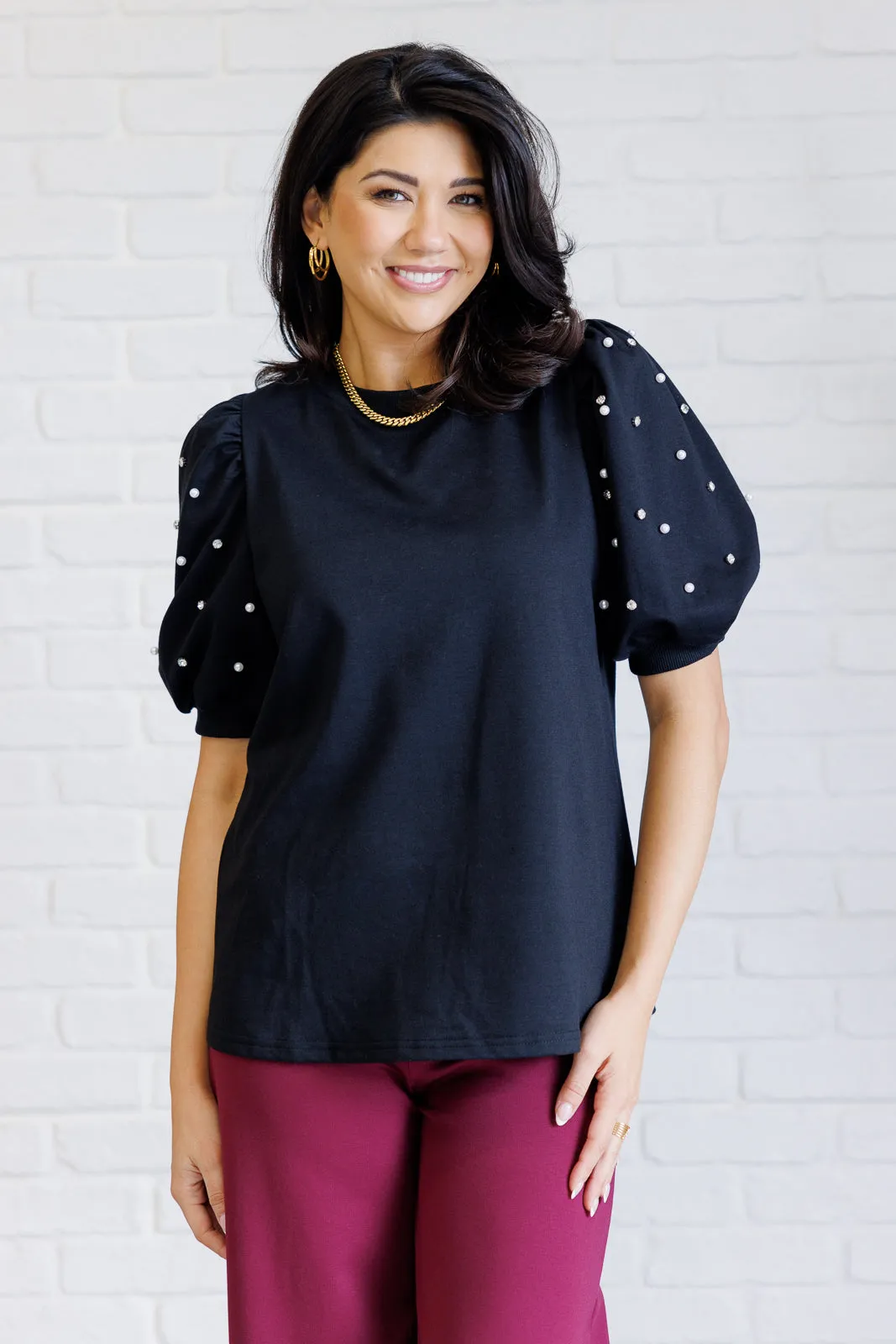 Diamonds and Pearls Puff Sleeve Top in Black sold by Charming Charlie product image thumbnail 3