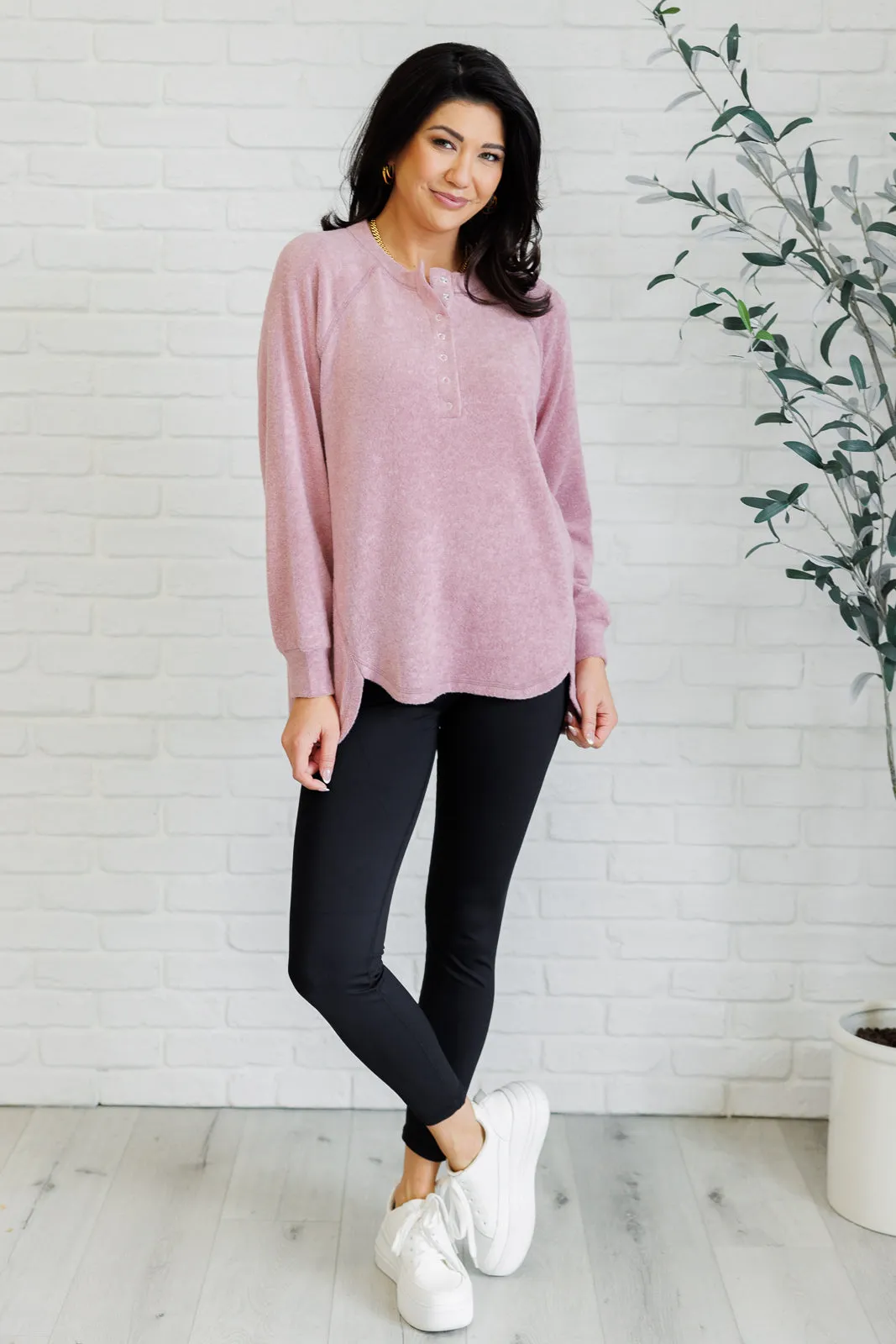 Keeping it Real Brushed Melange Hacci Long Sleeve Tee in Light Rose sold by Charming Charlie product image thumbnail 4