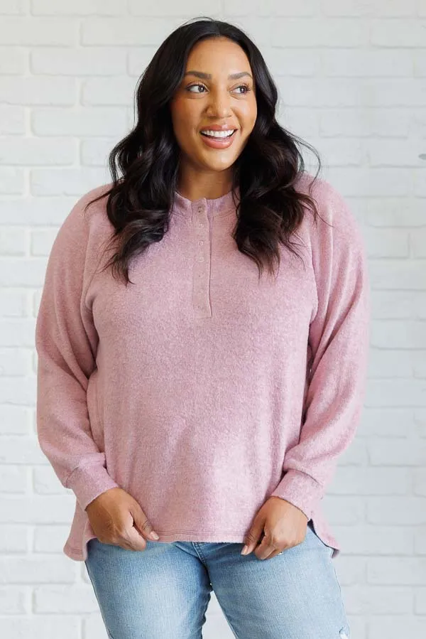 Keeping it Real Brushed Melange Hacci Long Sleeve Tee in Light Rose sold by Charming Charlie
