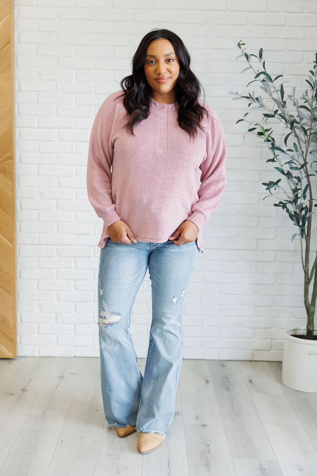 Keeping it Real Brushed Melange Hacci Long Sleeve Tee in Light Rose sold by Charming Charlie product image thumbnail 5