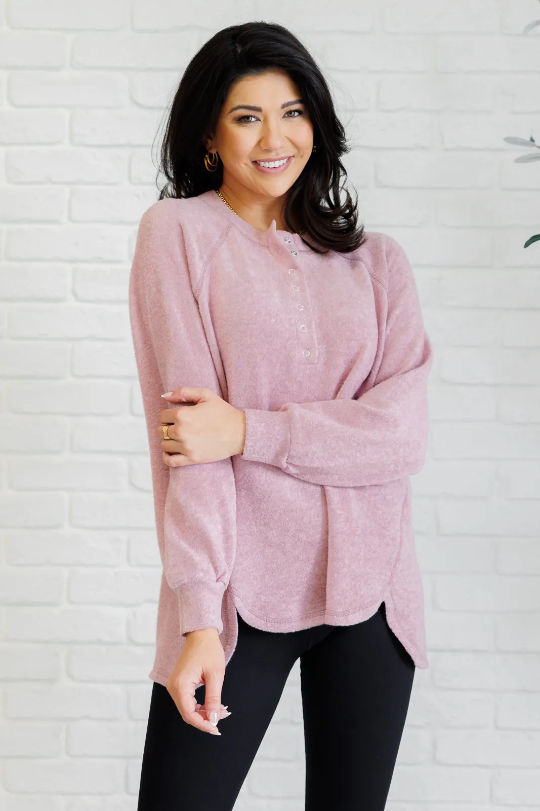 Keeping it Real Brushed Melange Hacci Long Sleeve Tee in Light Rose sold by Charming Charlie product image thumbnail 2