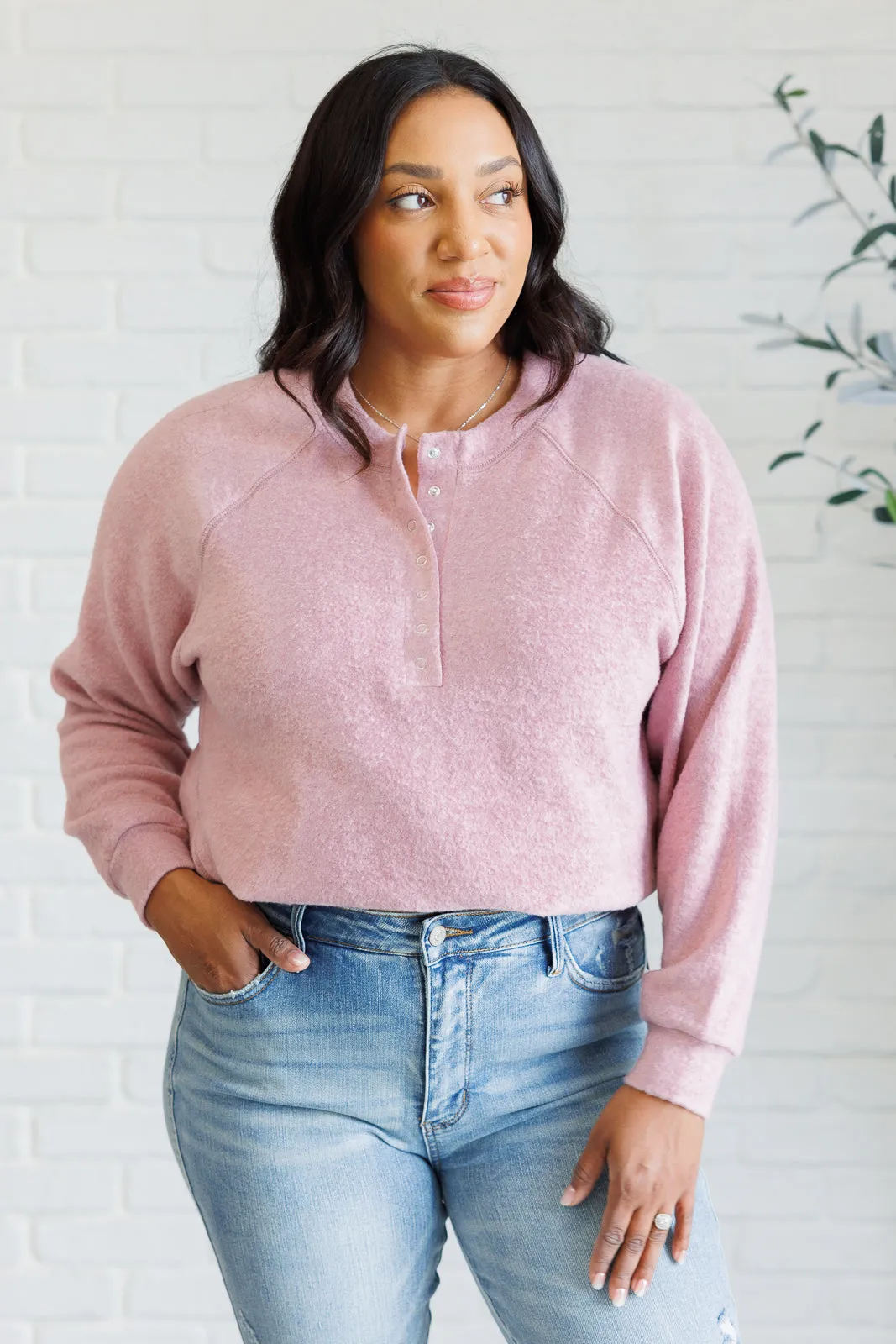 Keeping it Real Brushed Melange Hacci Long Sleeve Tee in Light Rose sold by Charming Charlie product image thumbnail 3