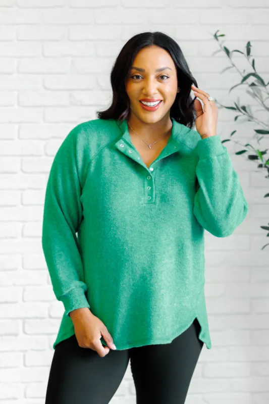 Keeping it Real Brushed Melange Hacci Long Sleeve Tee in Forest sold by Charming Charlie