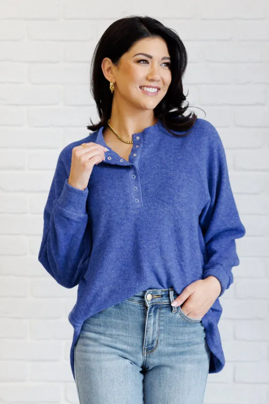Keeping it Real Brushed Melange Hacci Long Sleeve Tee in Bright Blue sold by Charming Charlie