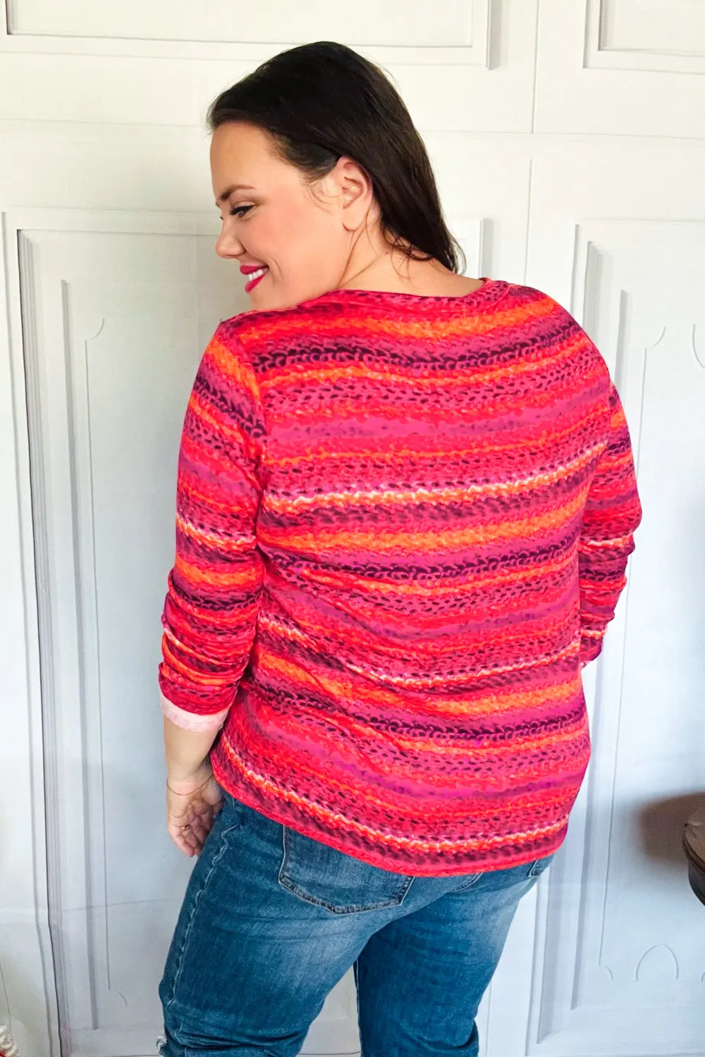 Be Bold Flame & Magenta Striped Cable Knit Print Hacci Top sold by Charming Charlie product image thumbnail 5