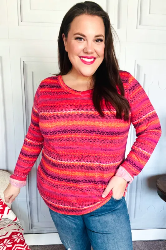 Be Bold Flame & Magenta Striped Cable Knit Print Hacci Top sold by Charming Charlie