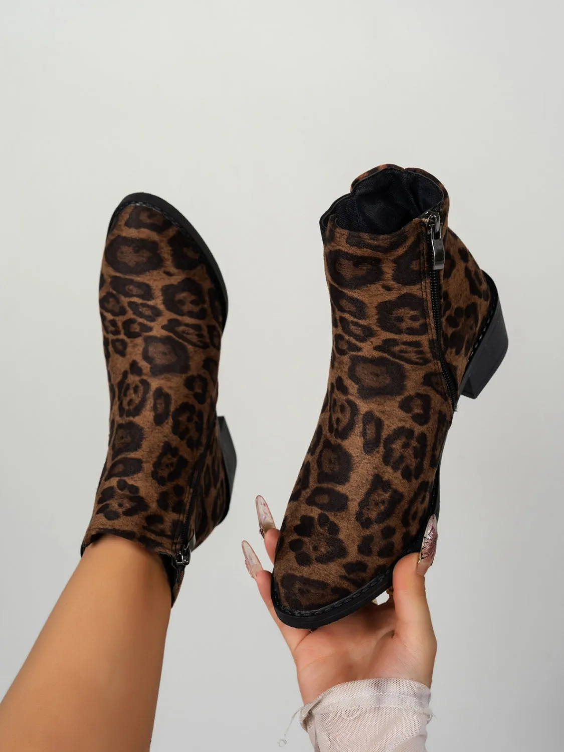 Leopard Point Toe Block Heel Boots sold by Charming Charlie product image thumbnail 3
