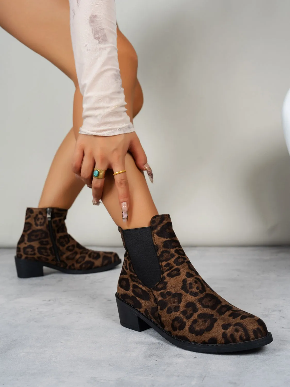 Leopard Point Toe Block Heel Boots sold by Charming Charlie product image thumbnail 4