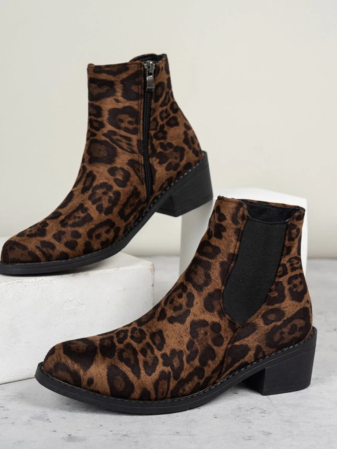 Leopard Point Toe Block Heel Boots sold by Charming Charlie product image thumbnail 2