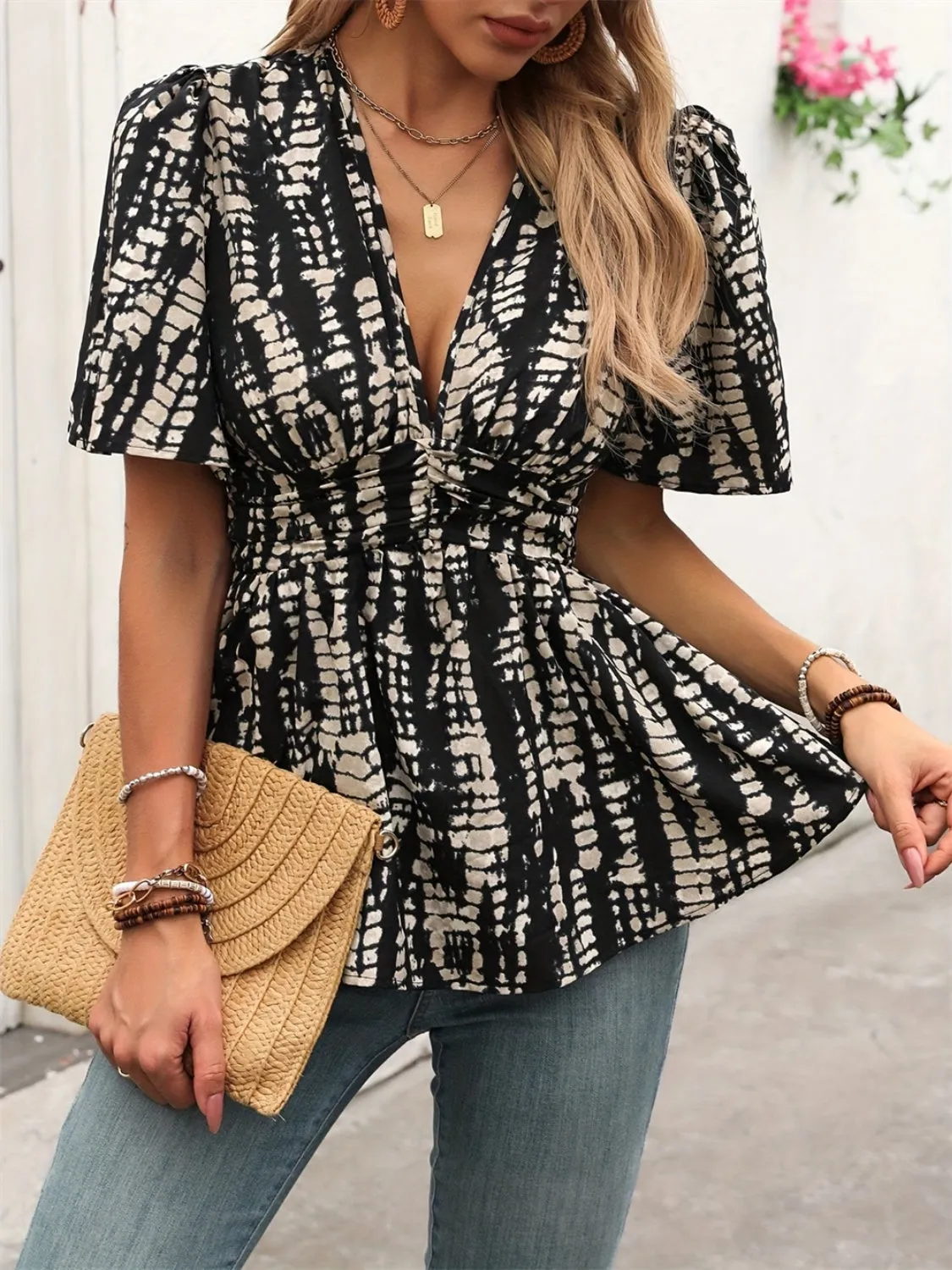Printed V-Neck Half Sleeve Blouse sold by Charming Charlie product image thumbnail 5