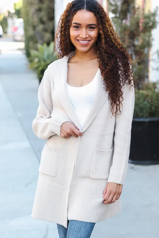 Taupe Open Sweater Cardigan Hoodie With Pockets sold by Charming Charlie
