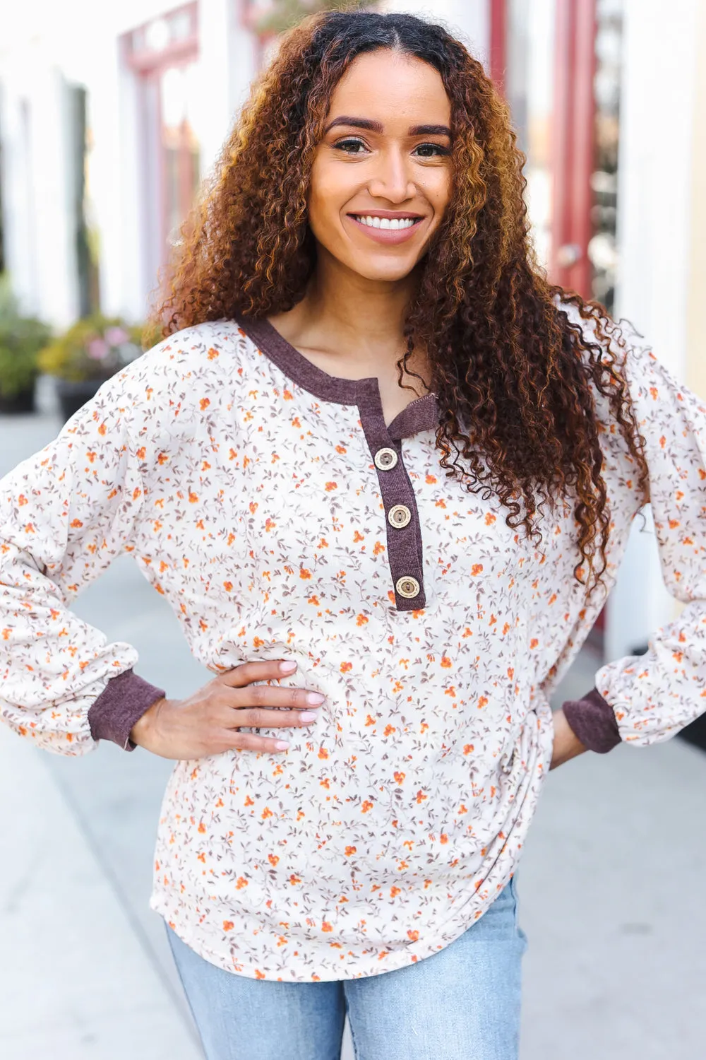 Lock Eyes Floral Hacci Button Henley Oversized Top sold by Charming Charlie product image thumbnail 5
