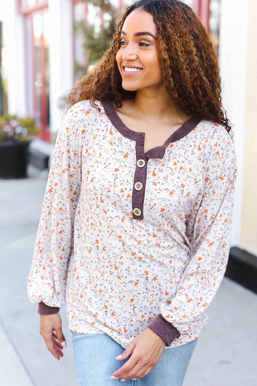 Lock Eyes Floral Hacci Button Henley Oversized Top sold by Charming Charlie product image thumbnail 3