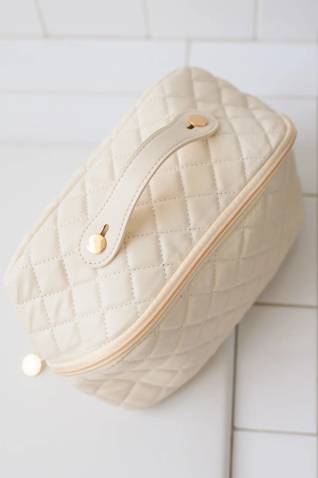Large Capacity Quilted Makeup Bag in Cream sold by Charming Charlie product image thumbnail 4