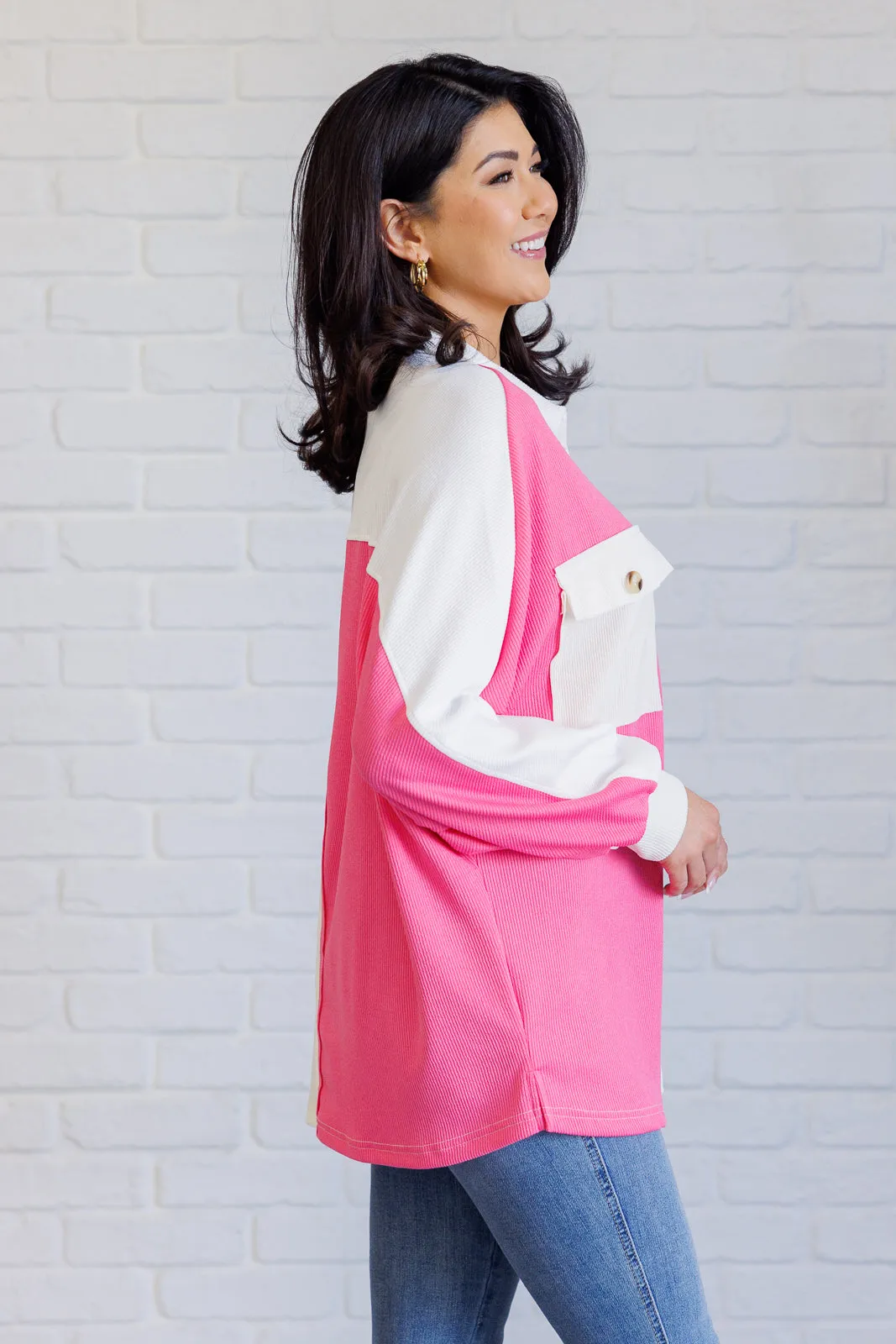 Chip Off the Old Colorblock V-Neck Henley in Pink sold by Charming Charlie product image thumbnail 4