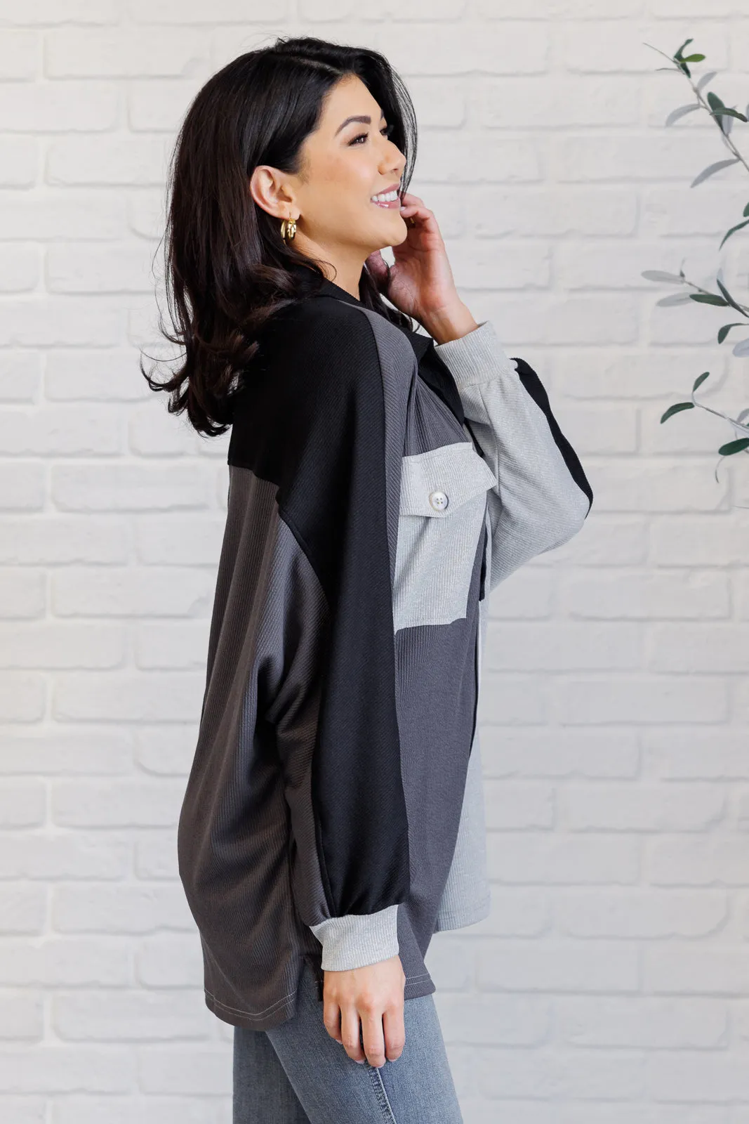 Chip Off the Old Colorblock V-Neck Henley in Grey sold by Charming Charlie product image thumbnail 4