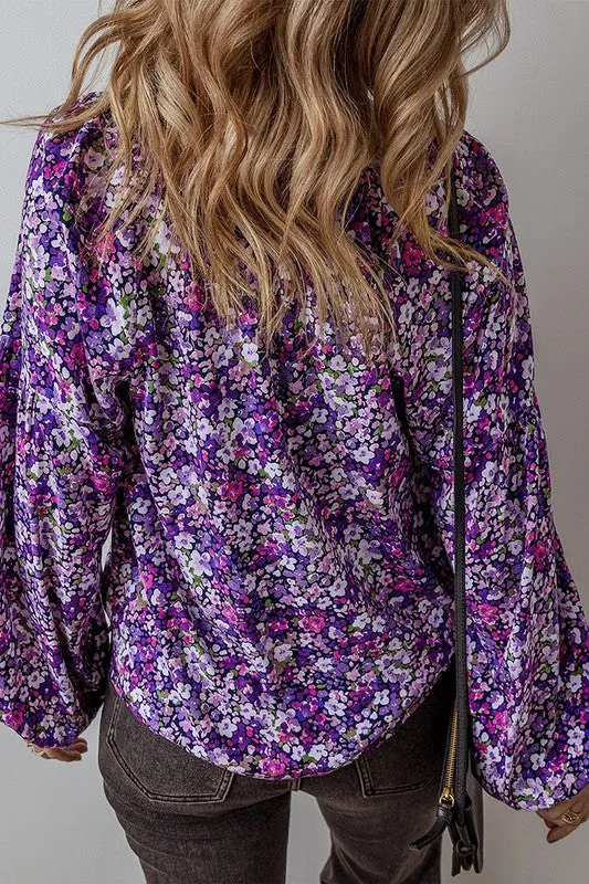 Boho Flower Split V Neck Bubble Sleeve Blouse sold by Charming Charlie product image thumbnail 2