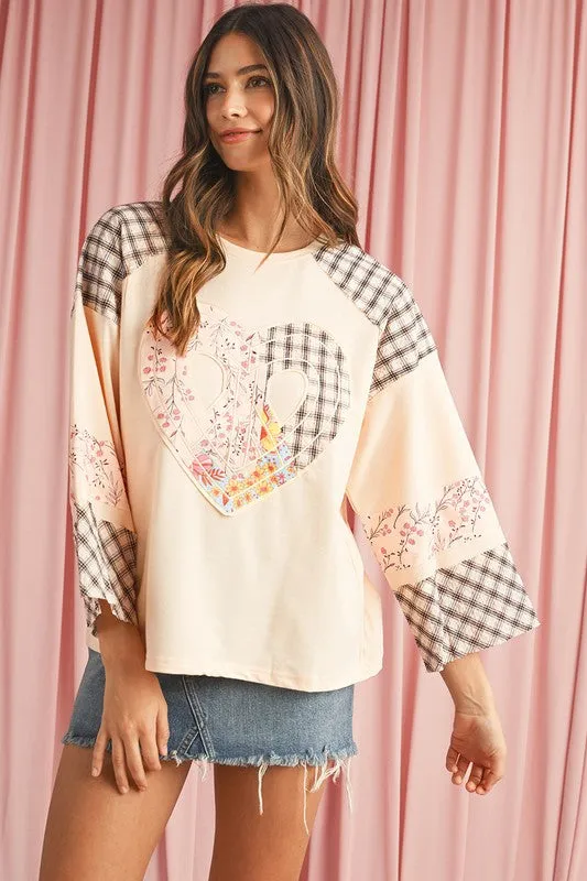 Plaid Floral Patchwork Heart Long Sleeve Top sold by Charming Charlie product image thumbnail 3