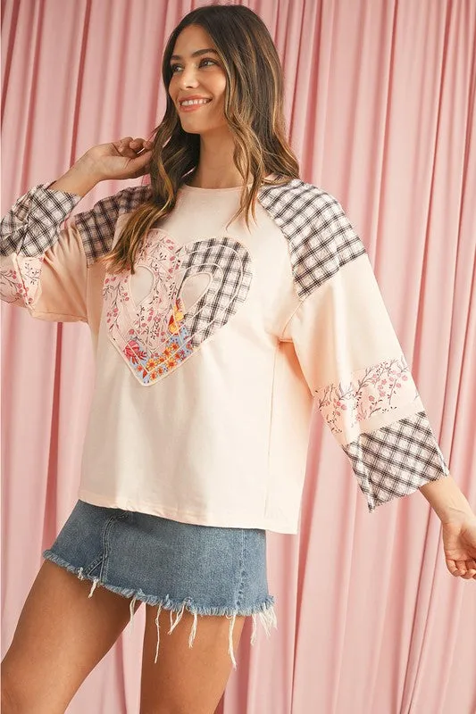 Plaid Floral Patchwork Heart Long Sleeve Top sold by Charming Charlie product image thumbnail 5