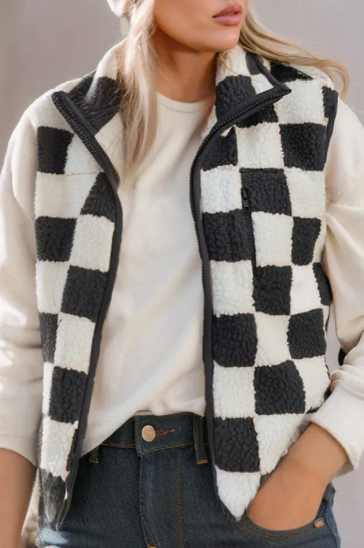 Checkered Sherpa Collared Jacket Vest sold by Charming Charlie