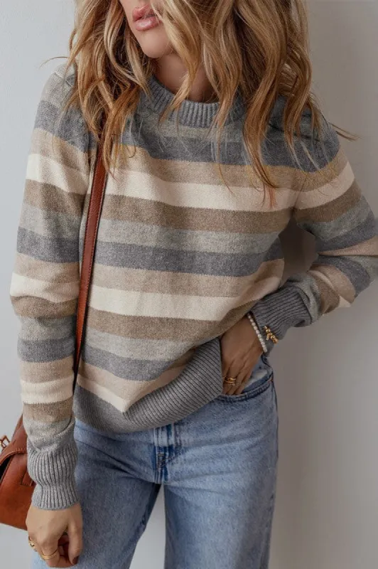 Stripe Color Block Ribbed Edge Round Neck Sweater sold by Charming Charlie